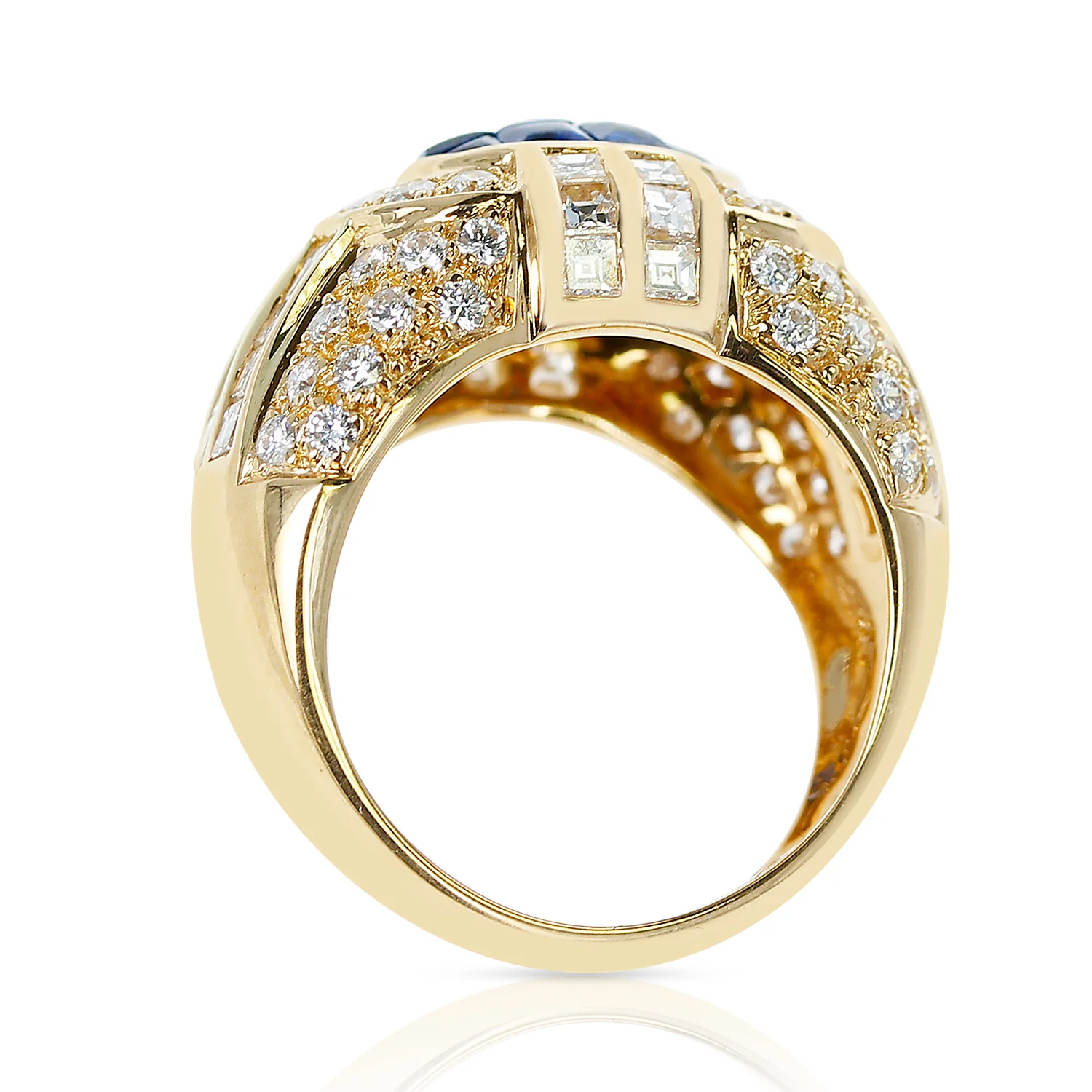 Invisibly-Set Sapphire and Diamond Dome Cocktail Ring, 18k Yellow Gold