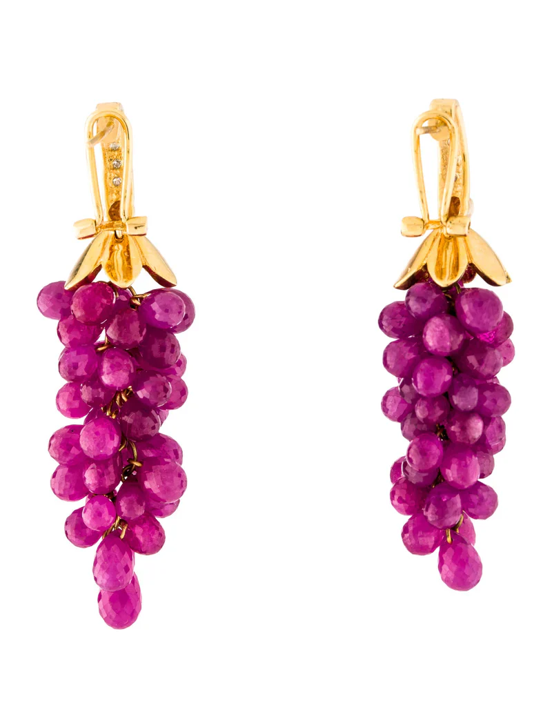 Multi-Sapphire Chandelier Earrings with Diamonds, 14K Gold