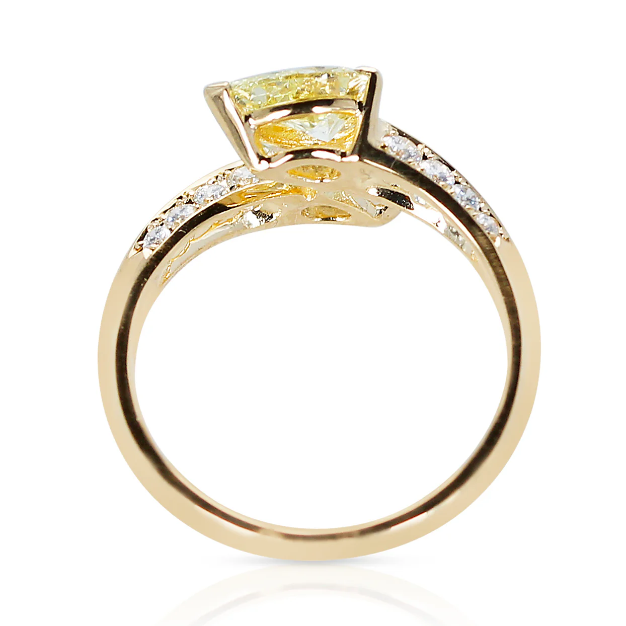 Toi Et Moi Yellow Diamond Double Pear-Shape Ring with White Round Diamonds, 18k
