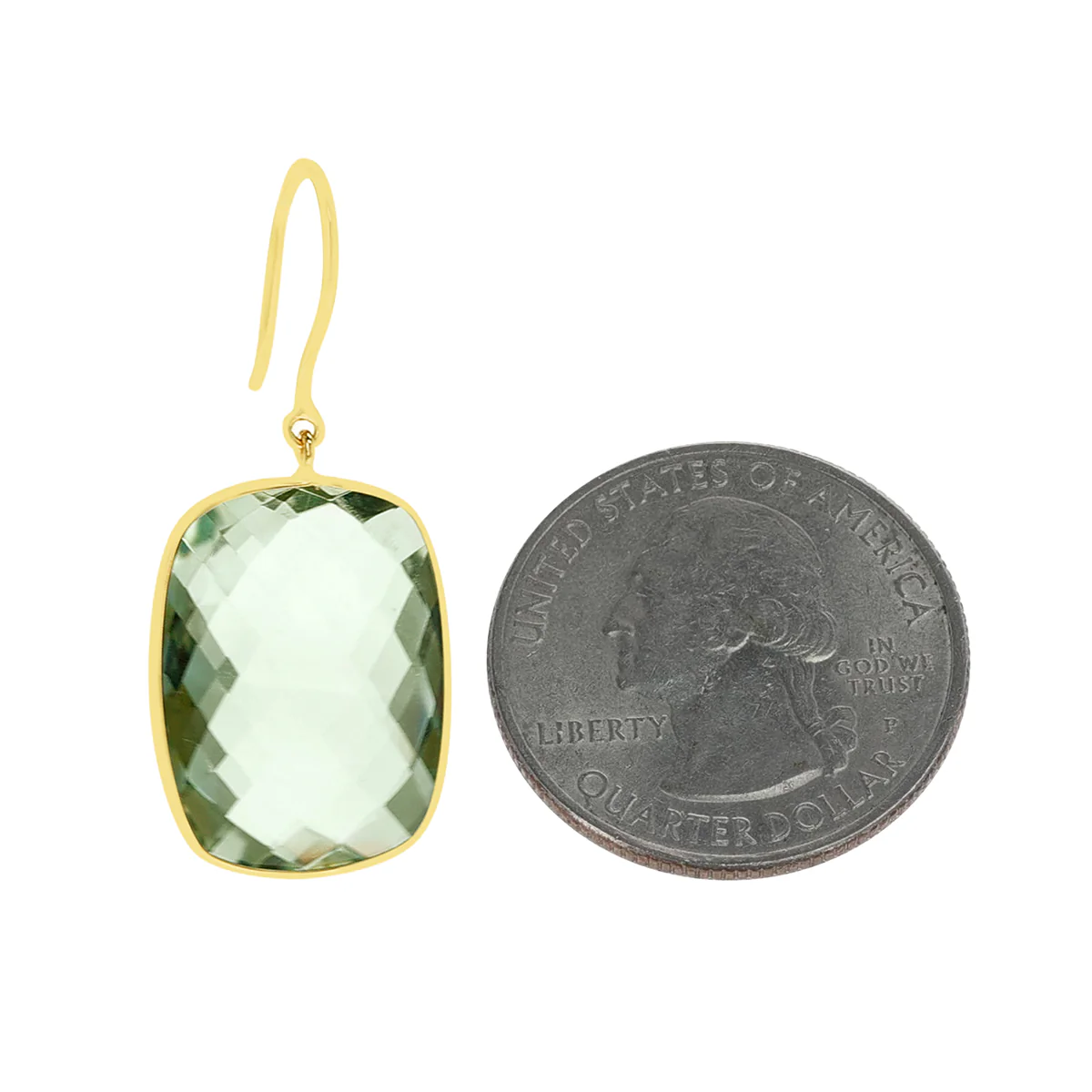 Green Amethyst Cushion Shape Dangling Earrings made in 18 Karat Yellow Gold.