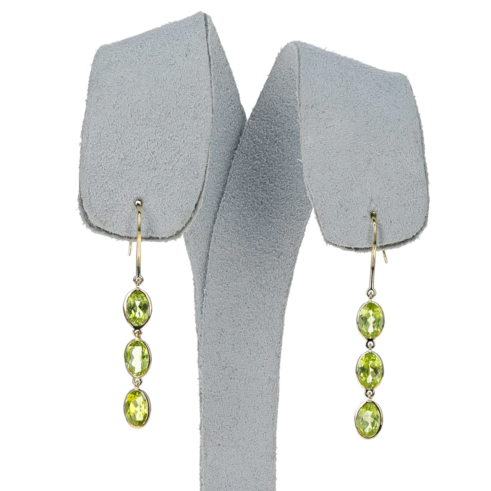 Three Stone Oval Peridot Dangling Earrings