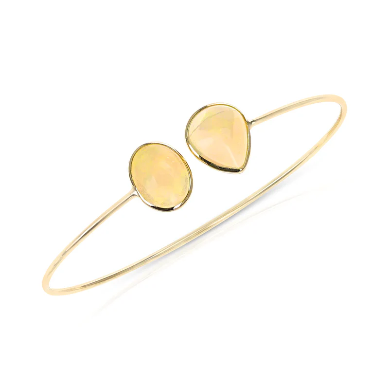 Pear and Oval Shape Rainbow Opal Bangle, 18k
