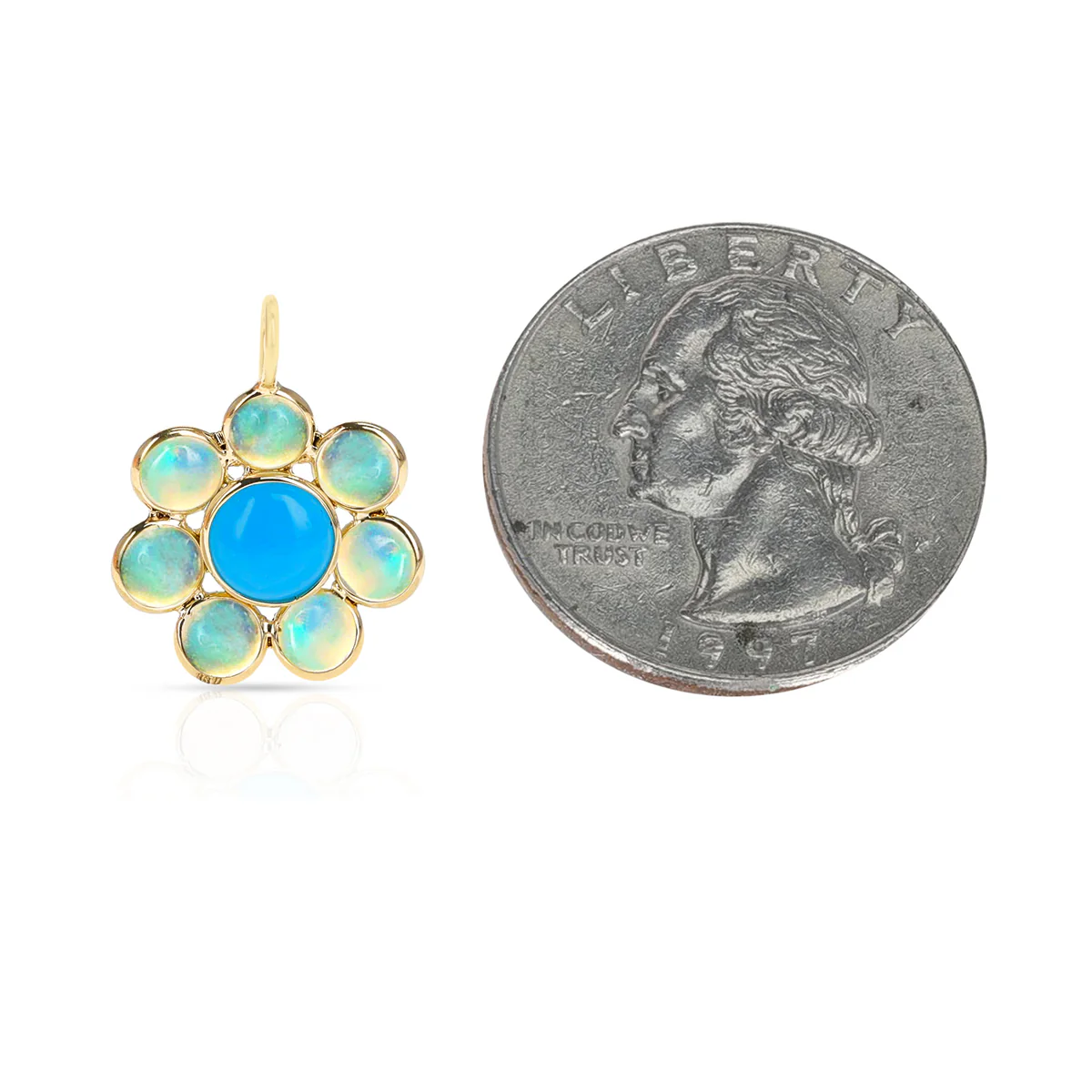 Opal and Turquoise Floral Pendant, 18K Yellow Gold