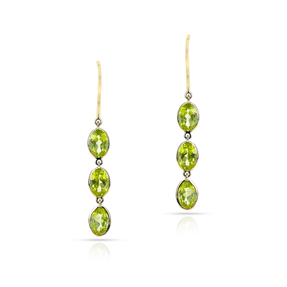 Three Stone Oval Peridot Dangling Earrings