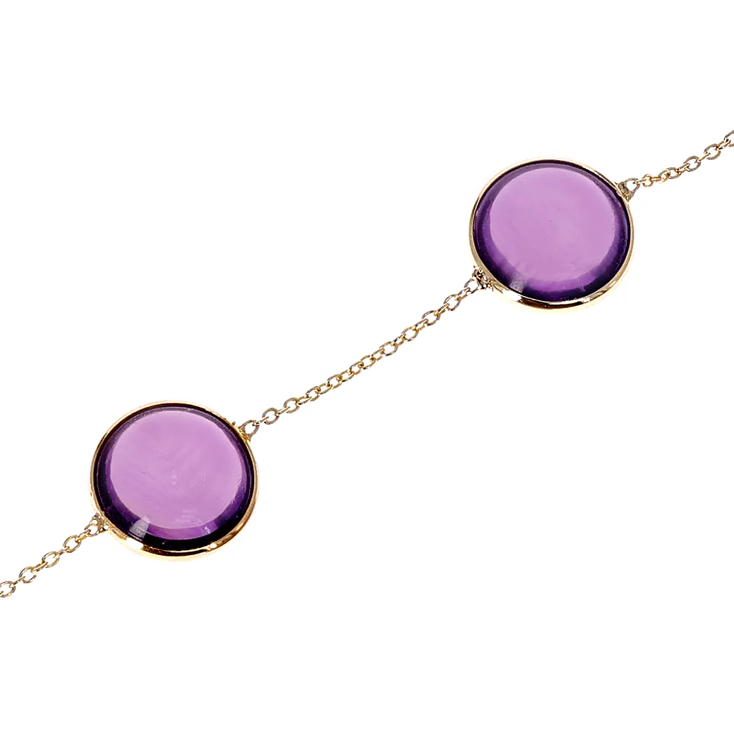 Genuine Round Amethyst 18k Yellow Gold Bracelet