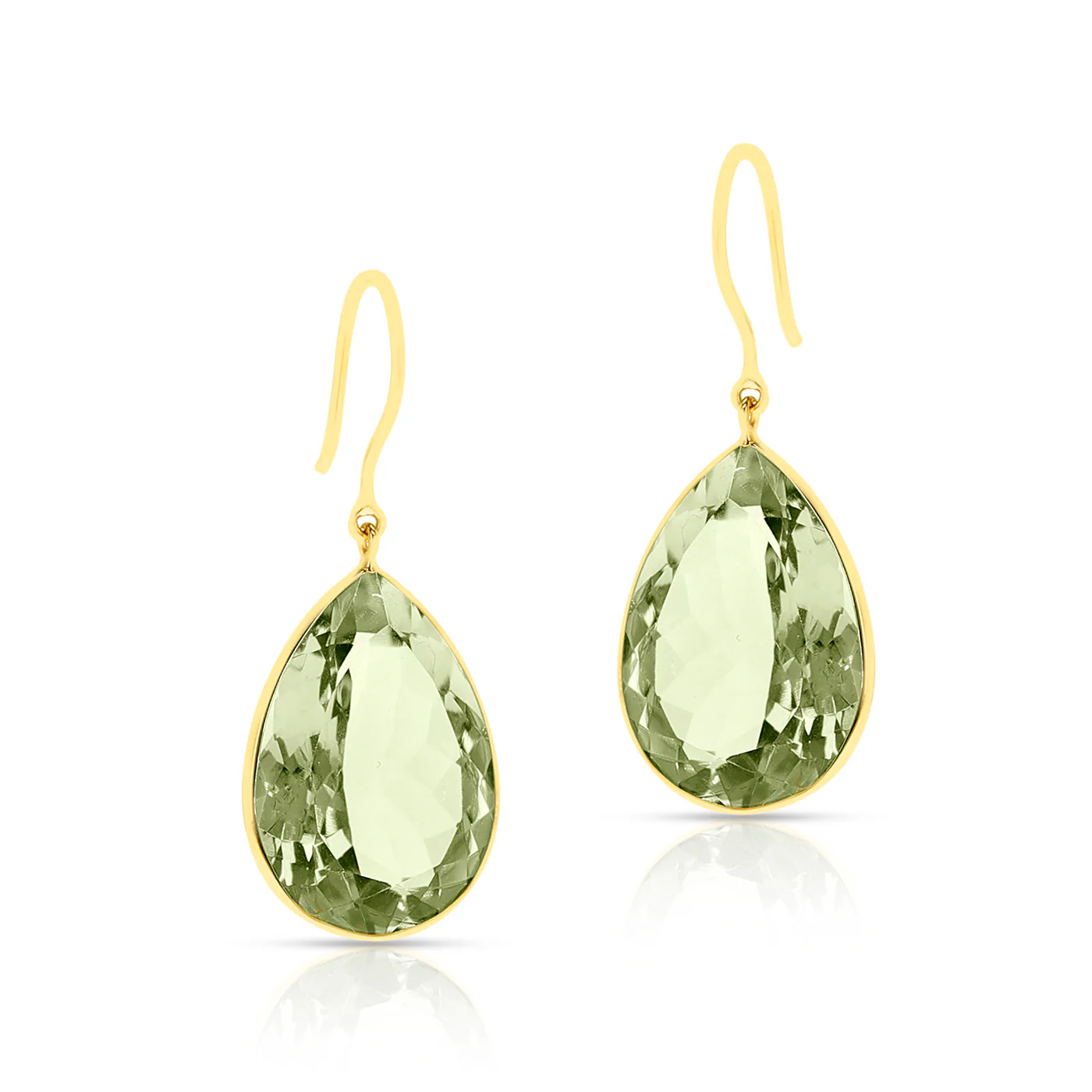 Green Amethyst Pear Cushion Cut Shape Dangling Earrings made in 18 Karat Yellow Gold.
