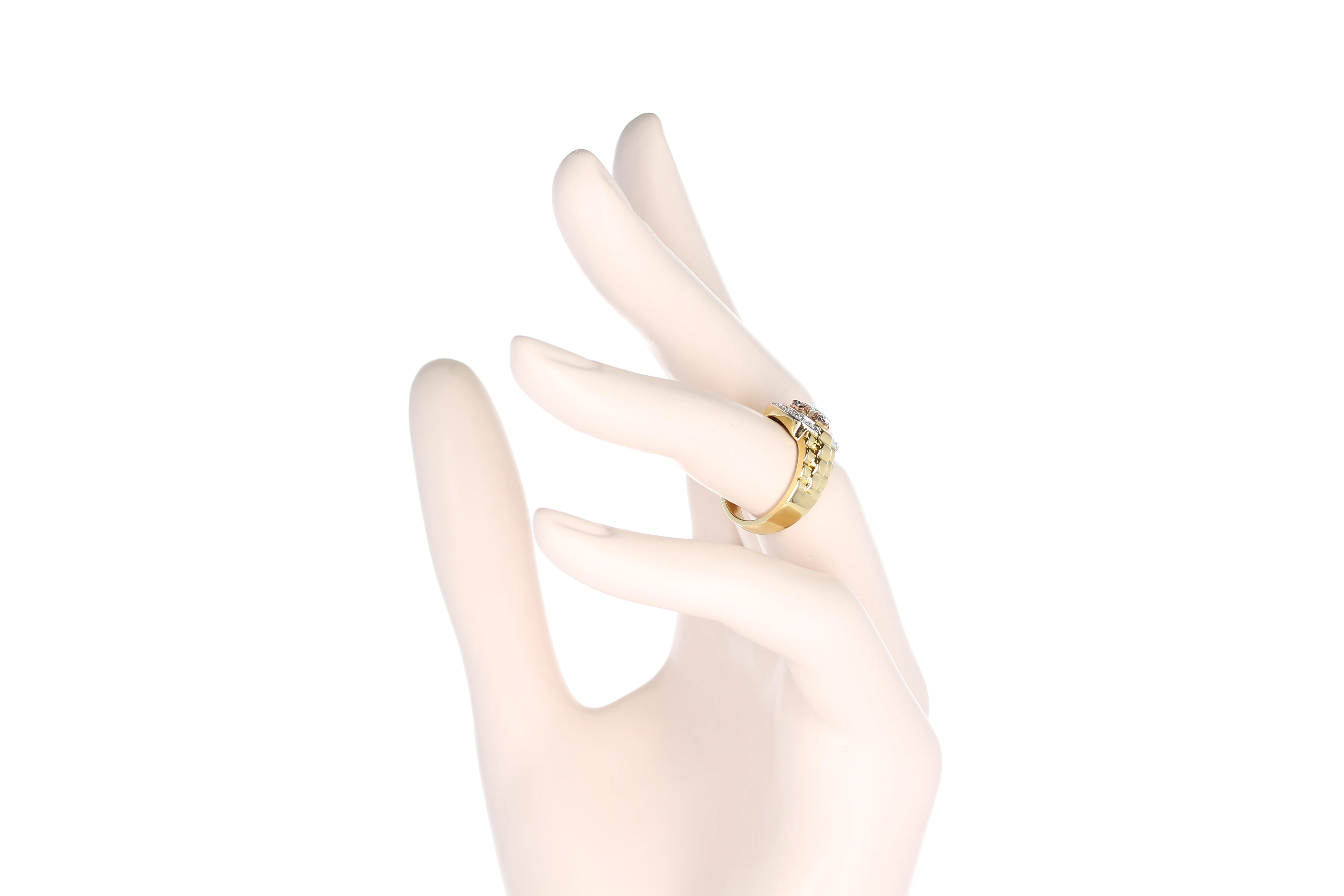 Diamond and Watch Band Style Ring, 14K Yellow and Rose Gold