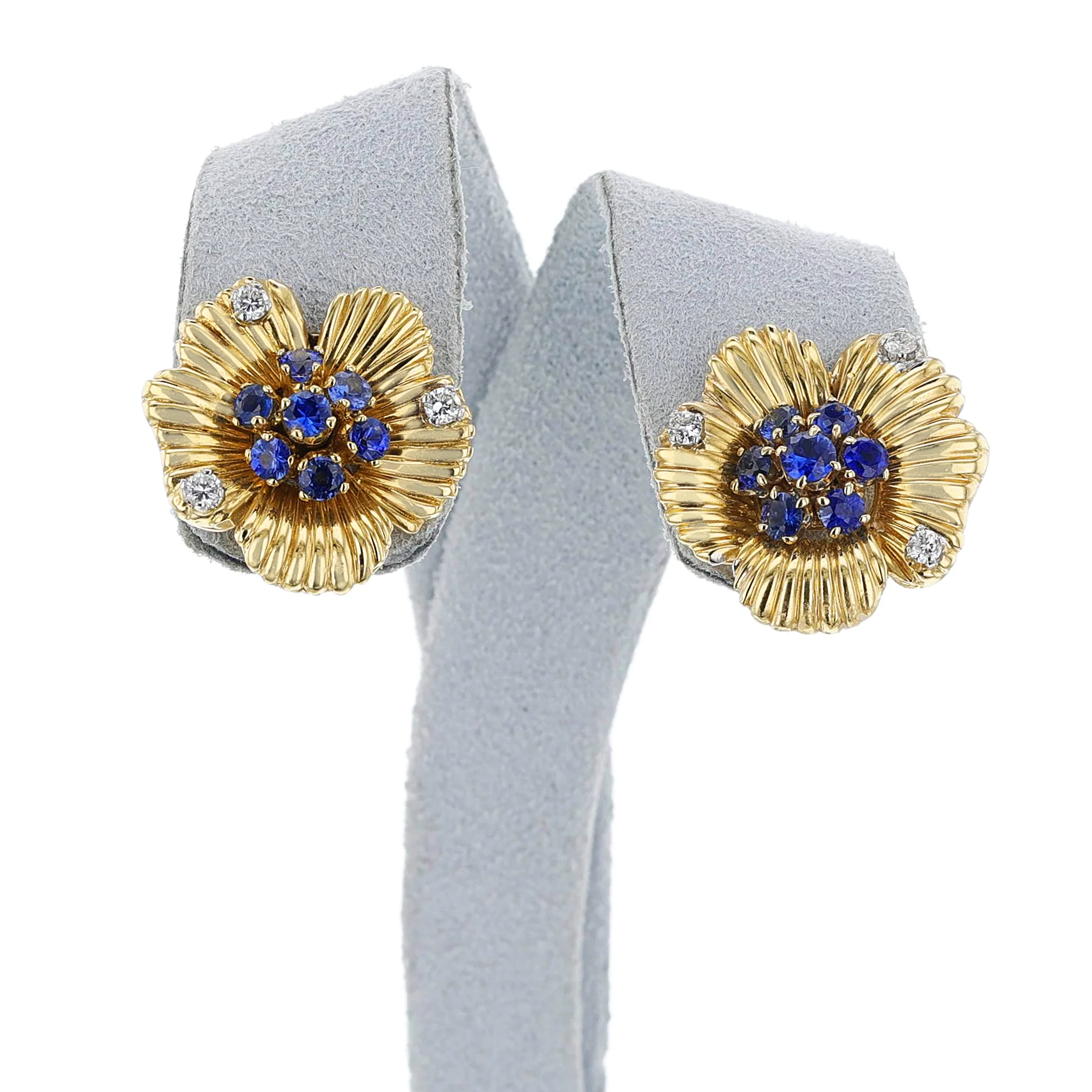 Van Cleef & Arpels Sapphire and Diamond Floral Earrings, 18k