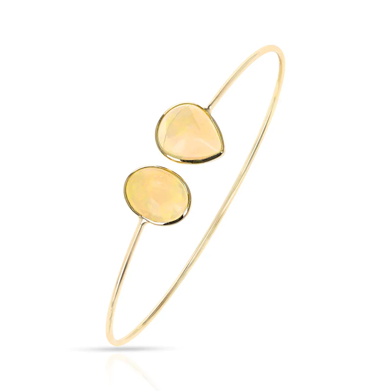 Pear and Oval Shape Rainbow Opal Bangle, 18k