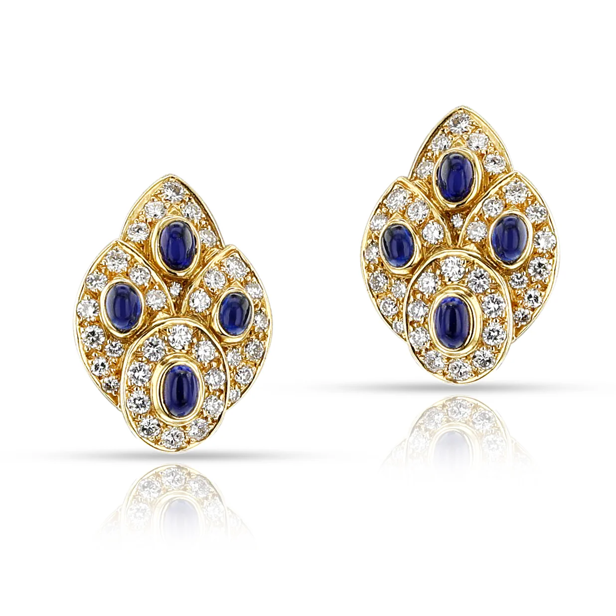 Van Cleef & Arpels Four Sapphire Cabochon and Diamond Earrings, 18k