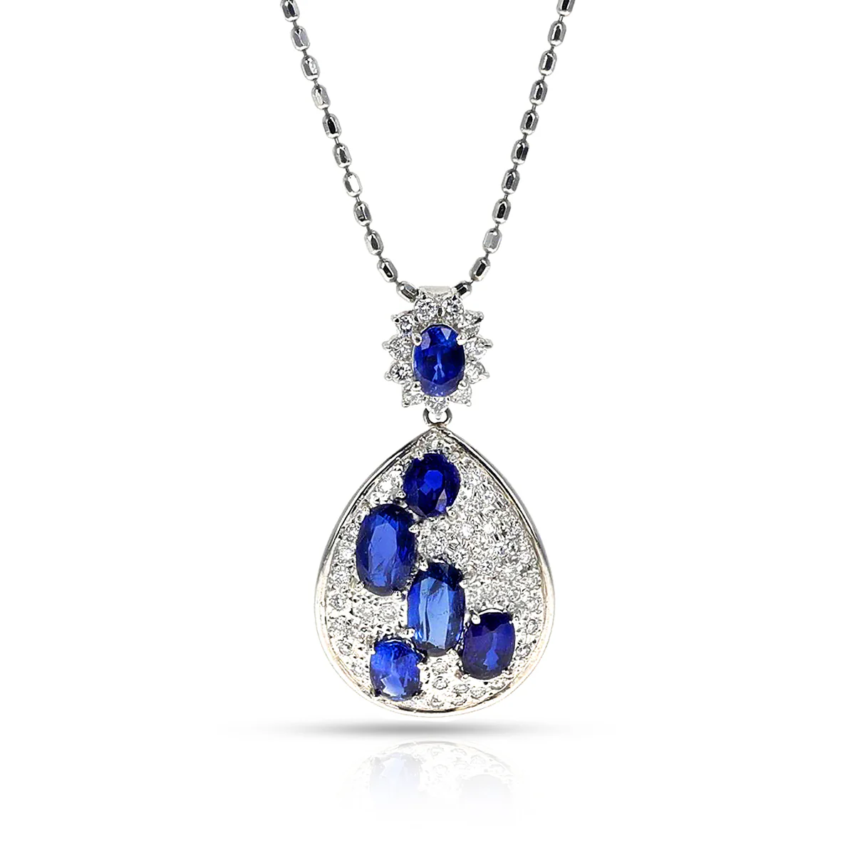 Six Oval Sapphires and Diamond Pendant Necklace, Platinum
