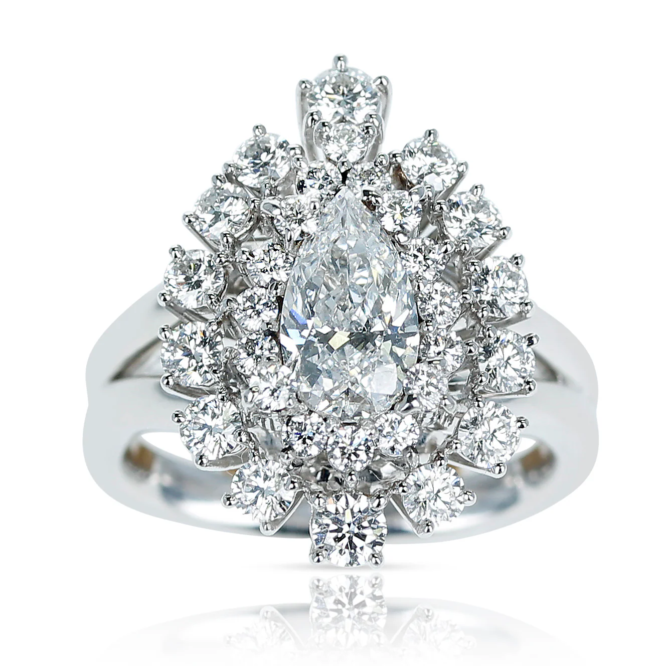 GIA Certified 1 carat D VS2 Pear Shape Diamond Double Halo Engagement Ring