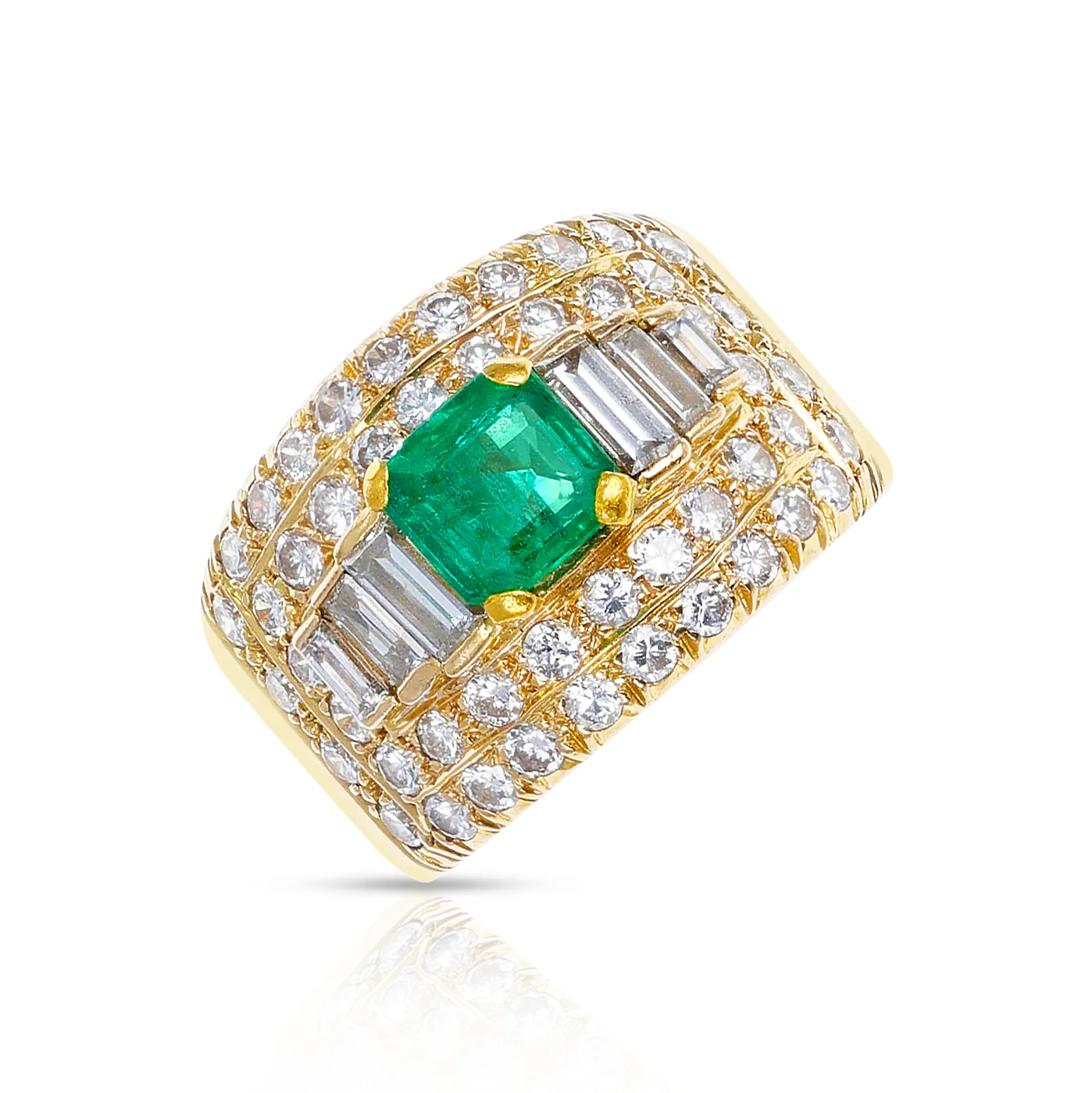Square-Cut Emerald with 2 ct. Diamond Wide Band Cocktail Ring, 18K Yellow Gold
