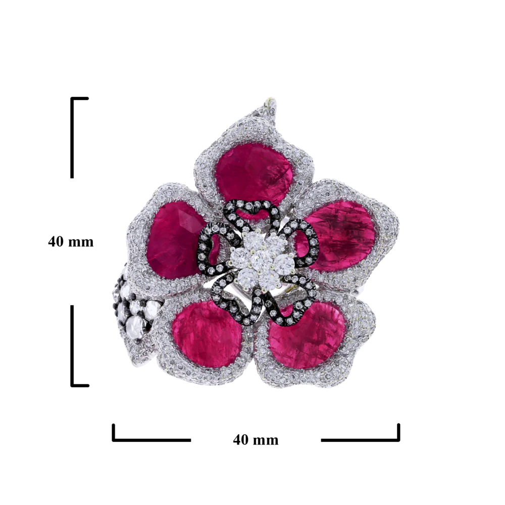 Ruby Petals and Diamond Floral Ring