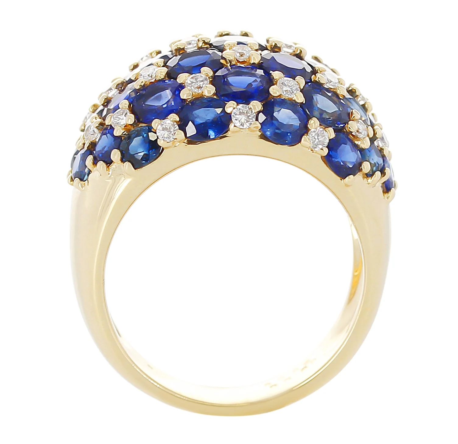 Checker-Board Sapphire and Diamond Ring, 18 Karat Yellow Gold