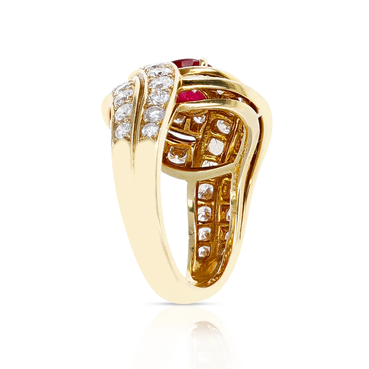 Van Cleef & Arpels 0.95 ct. Round Center Ruby and 2.10 ct. Diamond Cocktail Ring