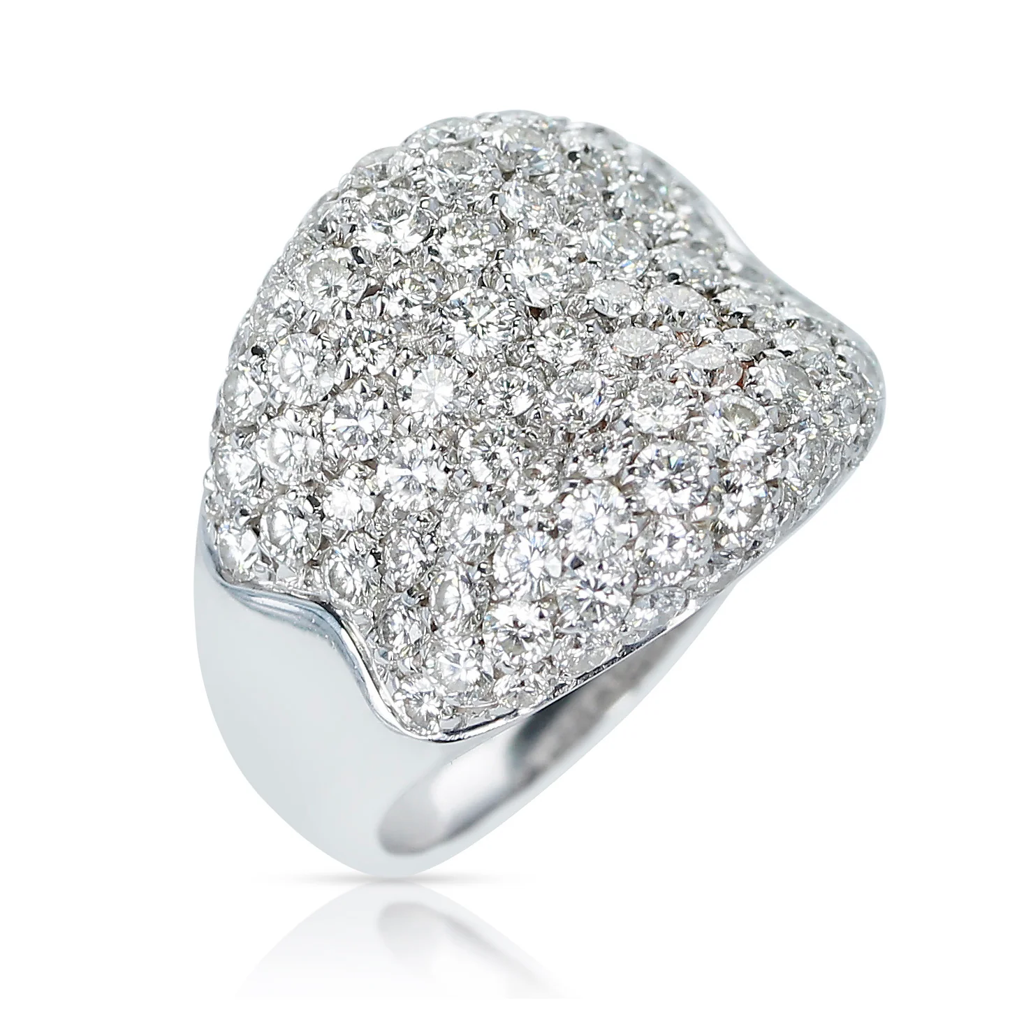 2.50 cts. Diamond Bombe Cocktail Ring, 18k White Gold