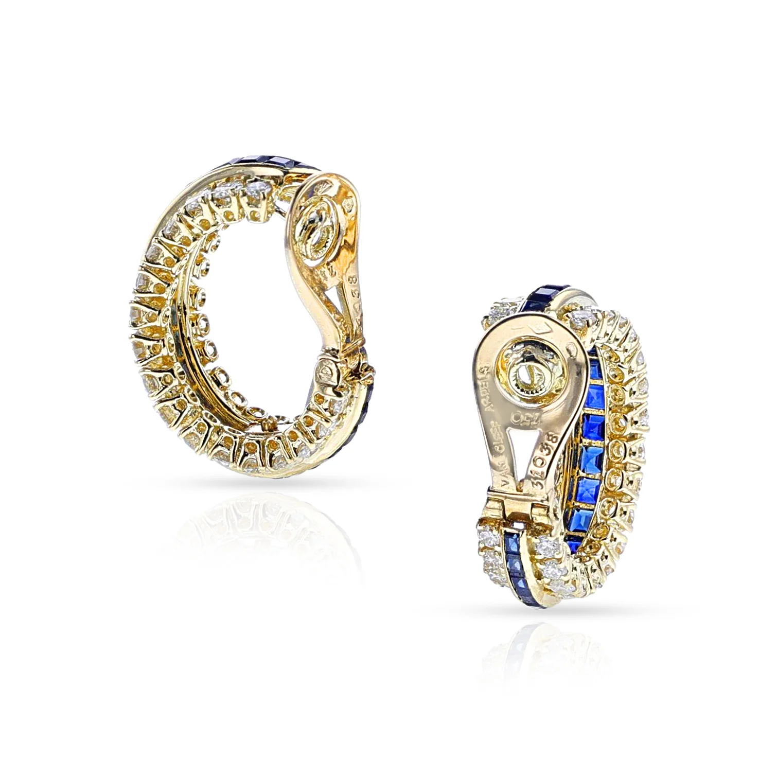 Van Cleef & Arpels Sapphire and Diamond Half Hoop Earrings, 18k