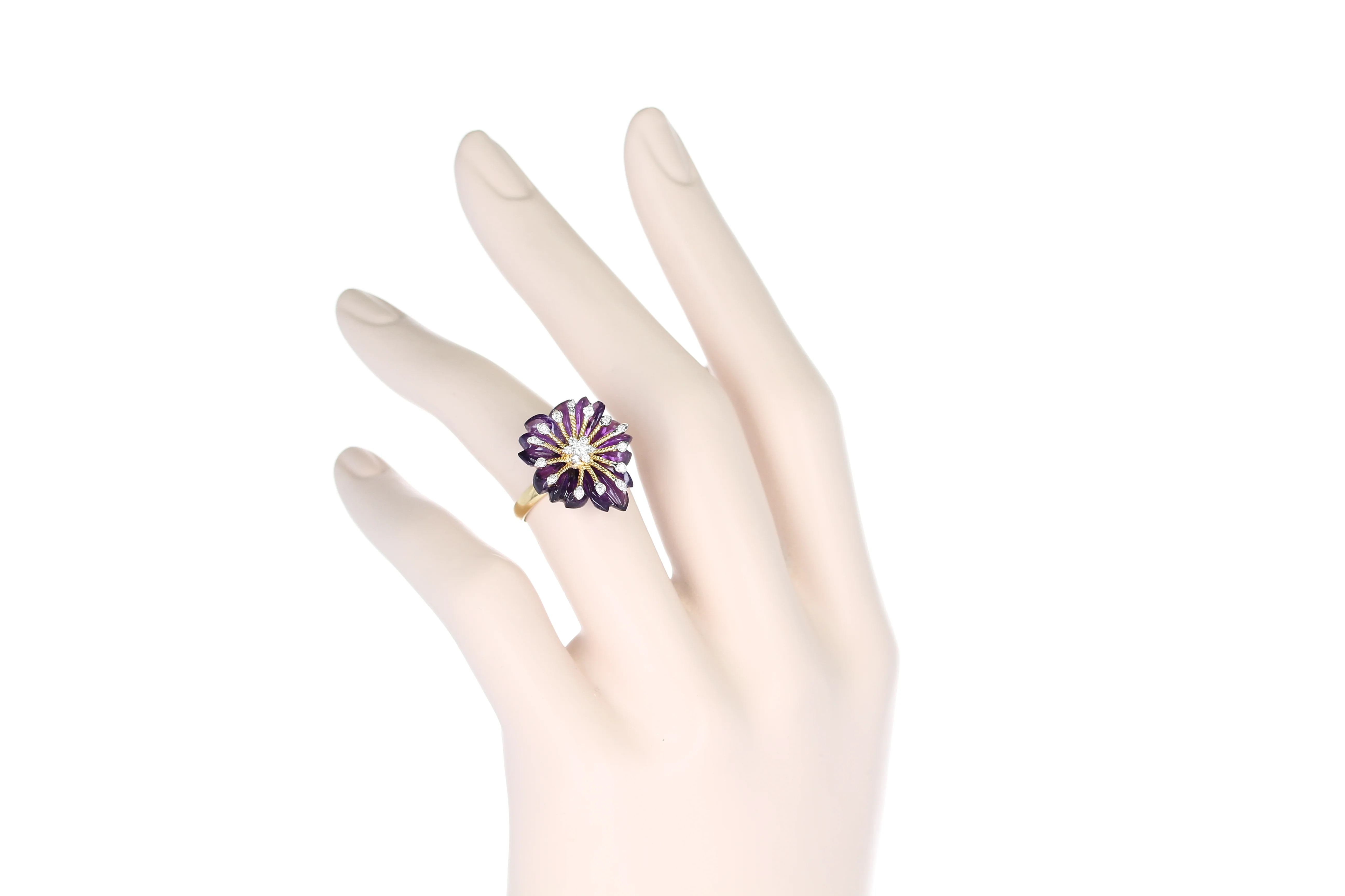 Carved Floral Amethyst Ring with Diamonds