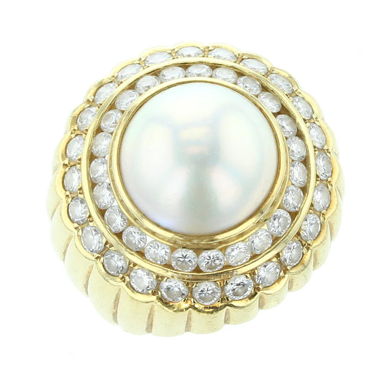 18K Yellow Gold, Mabe Pearl and Diamond Ring