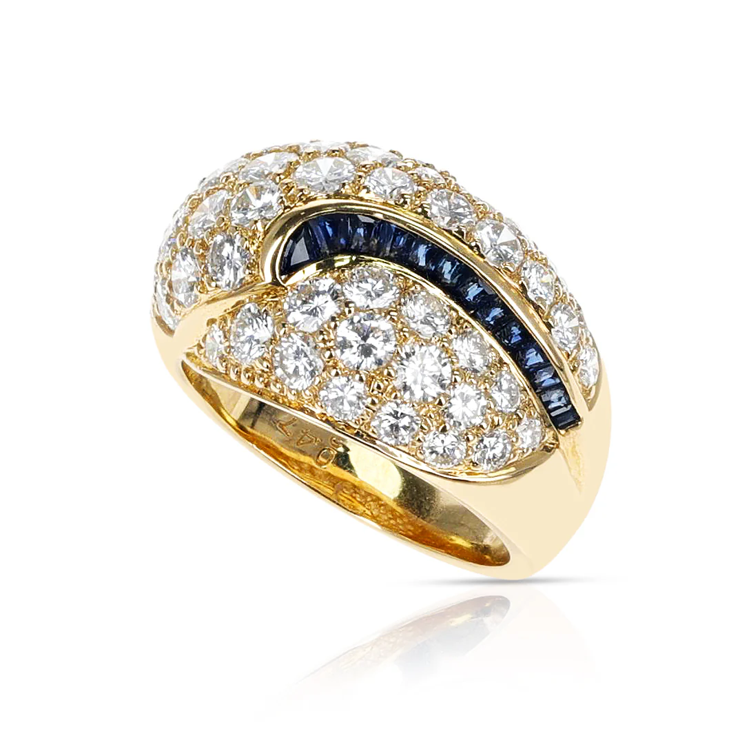 Diamond Cocktail Ring with Blue Sapphire Square Cut Swerve, 18K