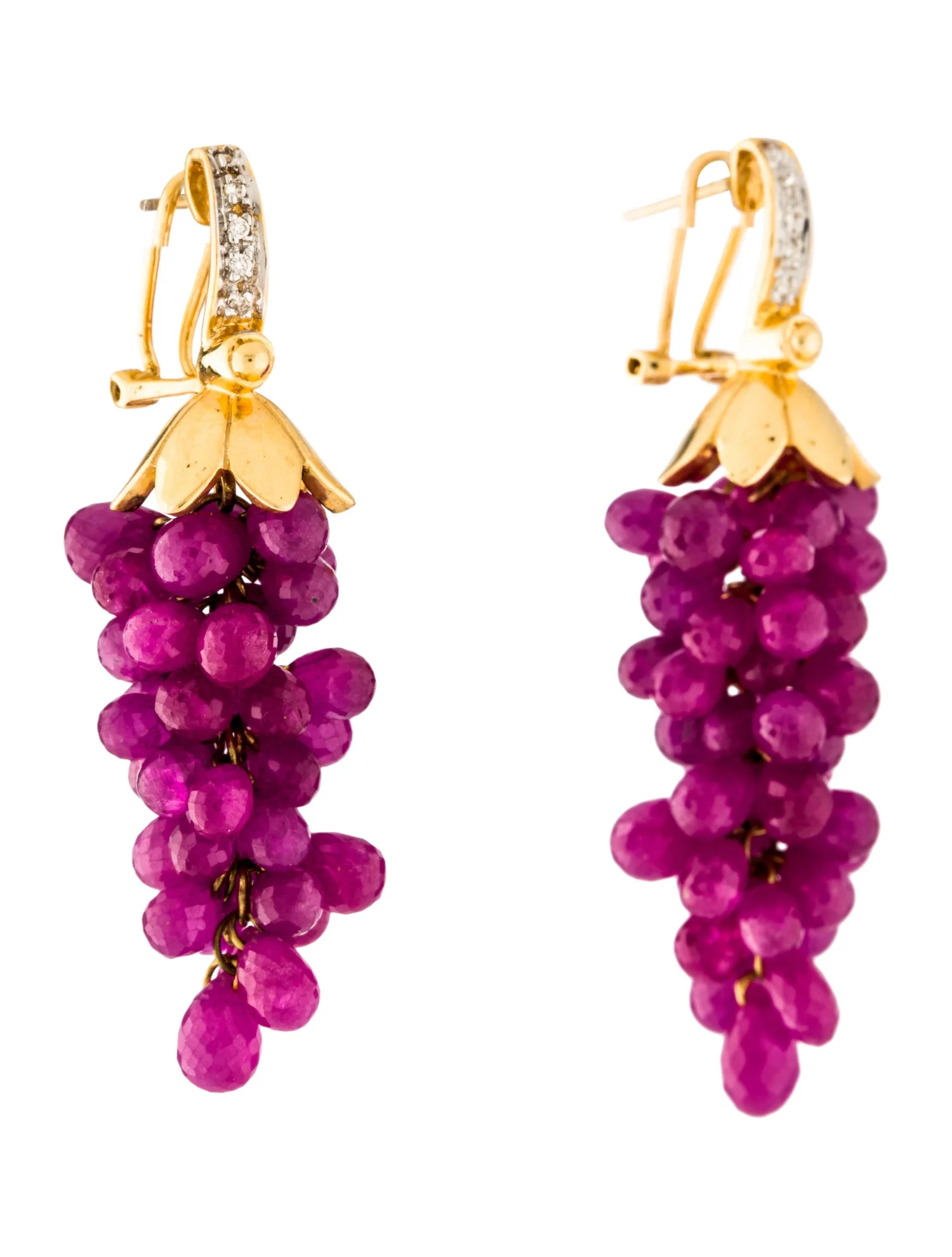 Ruby & Diamond Chandelier Earrings, 14K Yellow