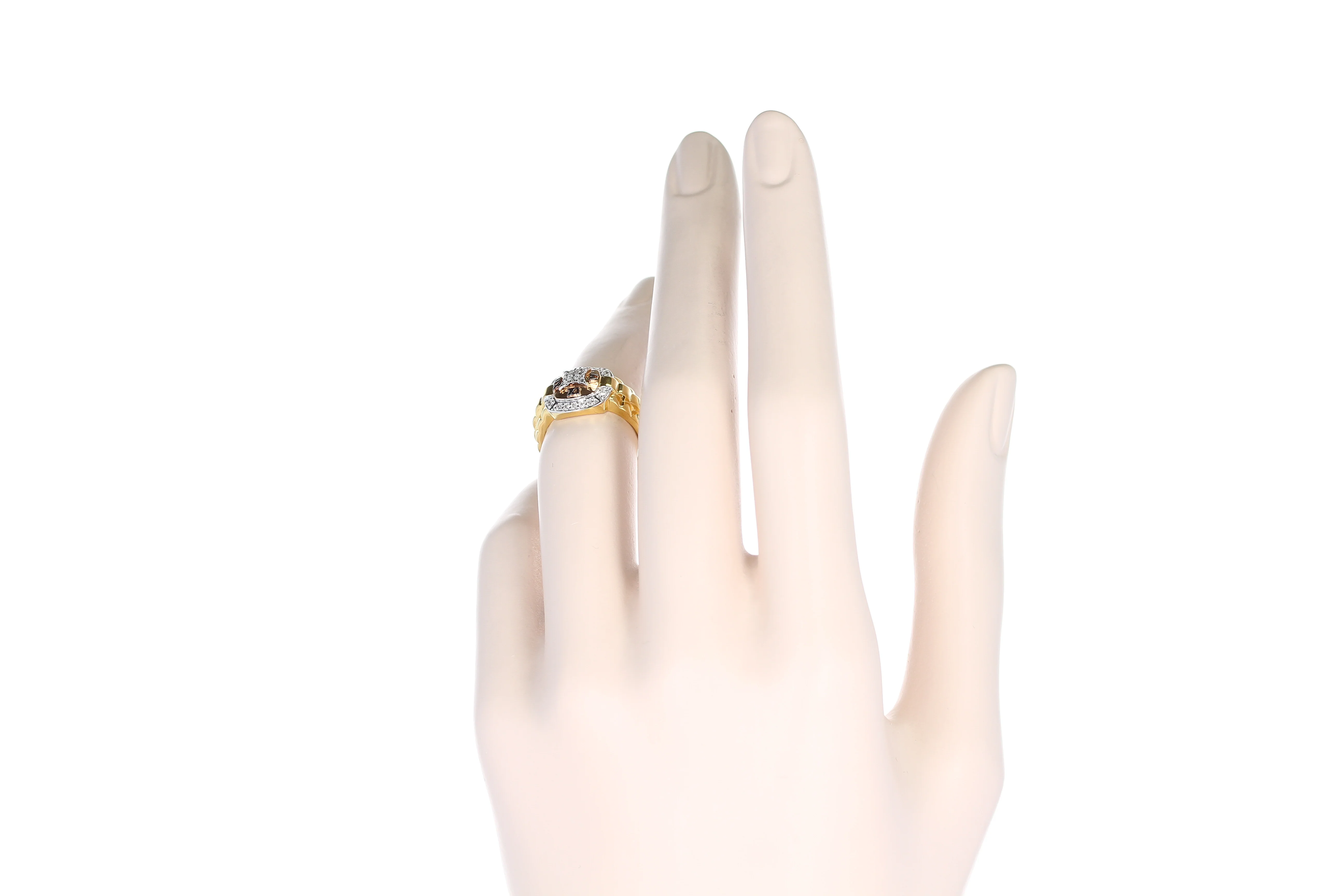 Diamond and Watch Band Style Ring, 14K Yellow and Rose Gold