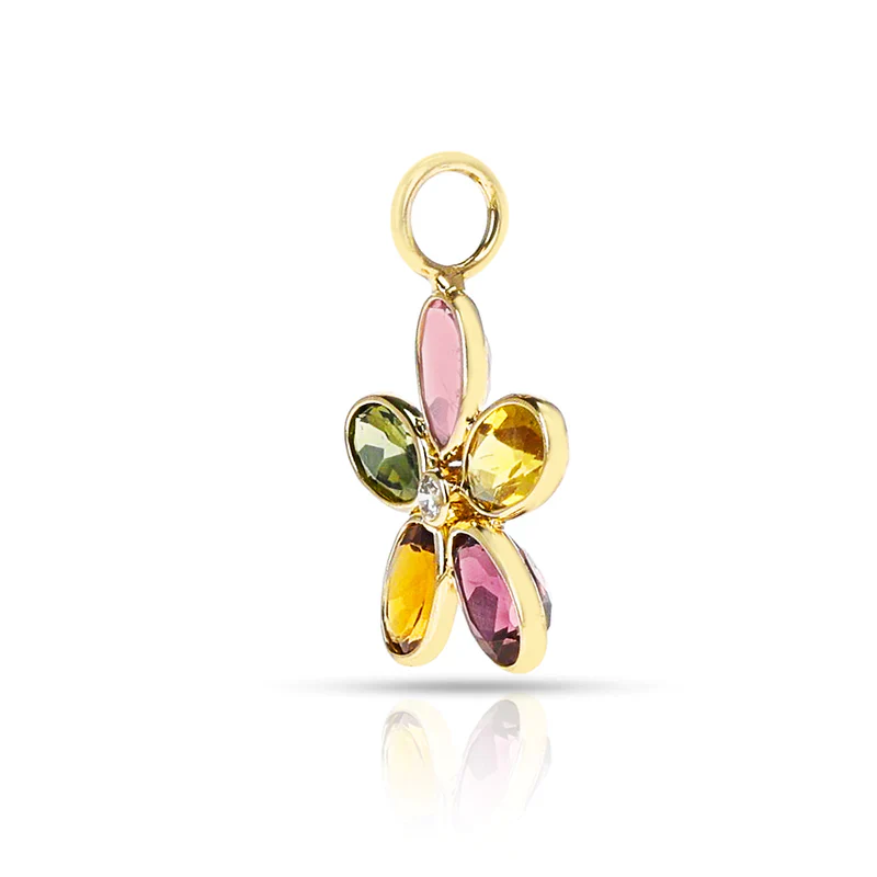 Gemstone Floral Pendant with Diamond, 18K Yellow Gold