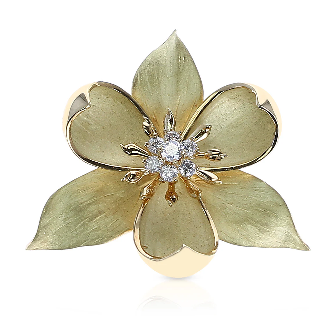 Tiffany & Co. Floral Diamond Brooch, 18 Karat Yellow Gold