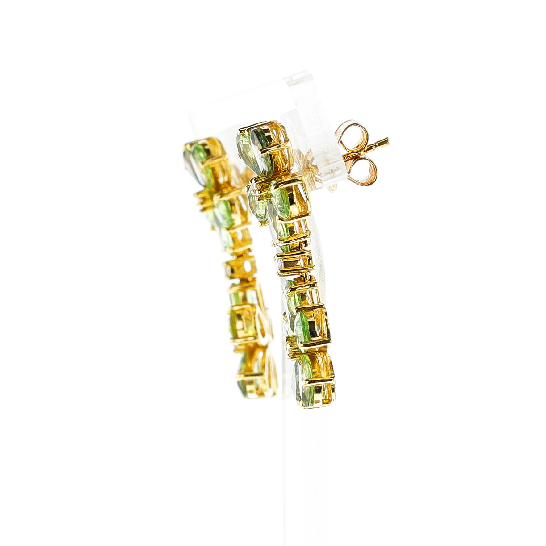 Double Green Sapphire and Diamond Floral Earrings, 18k