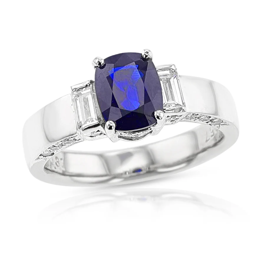GIA Certified 1.54 ct. Unheated Burma Sapphire Ring with Diamonds, Platinum