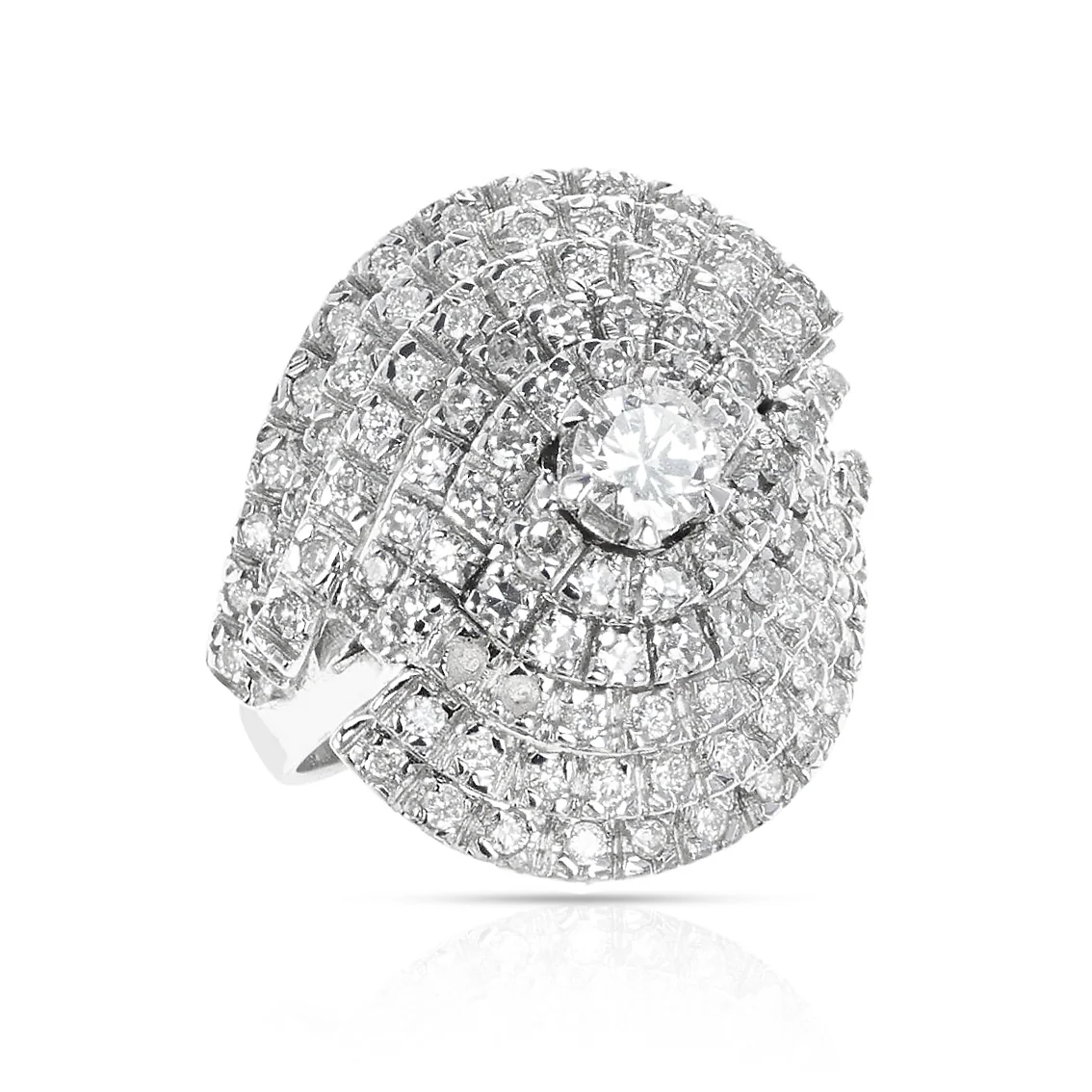 Center Round Diamond with Diamond Layered Cocktail Ring, 18k