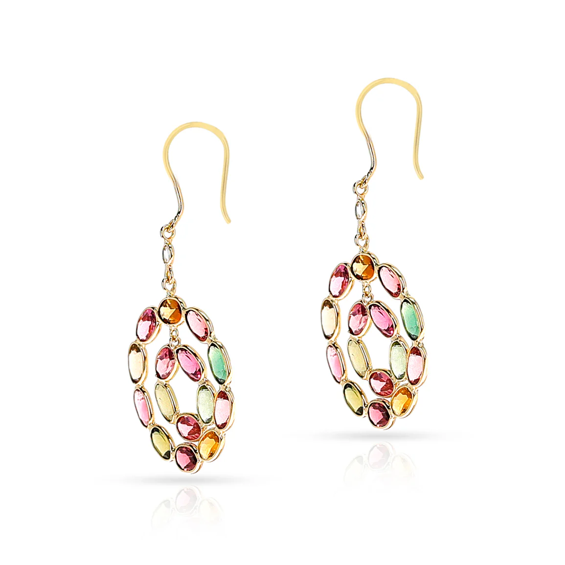 Double Circle Multi-Tourmaline and Diamond Rose Cut Earring, 18K