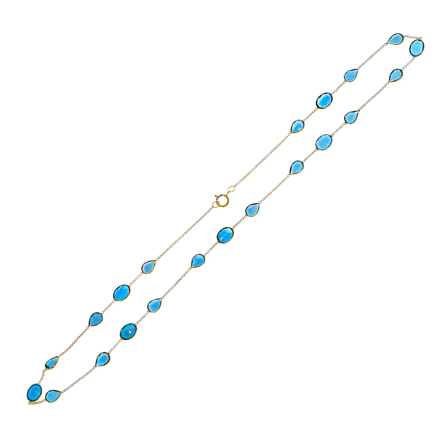 Oval and Pear shape London Blue Topaz Necklace, 18 Karat Gold