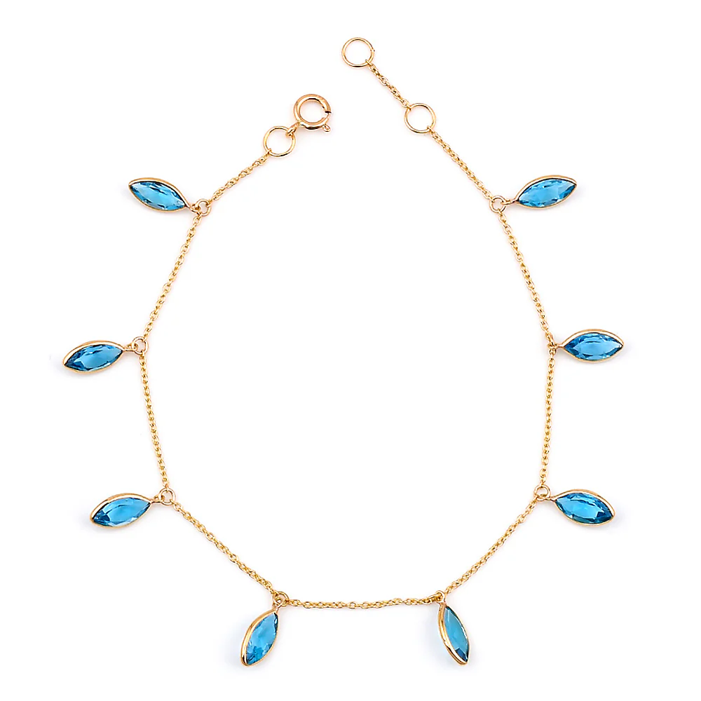 Marquise Genuine Blue Topaz, 18k Yellow Gold Adjustable Bracelet
