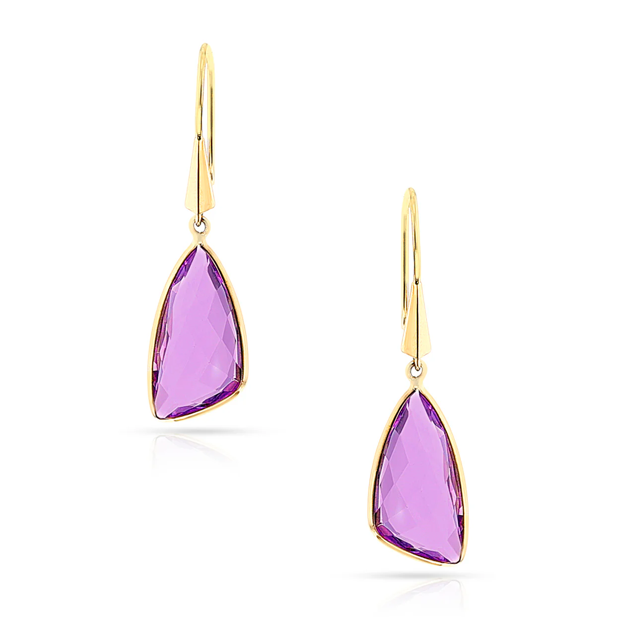 Triangular Amethyst Hoop Earrings, 18k