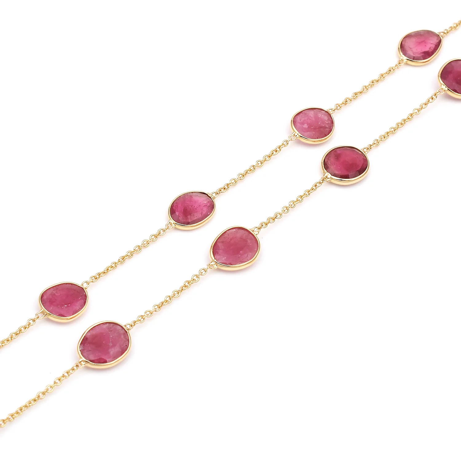 Mixed Shape Tourmaline Necklace, 18 Karat Gold
