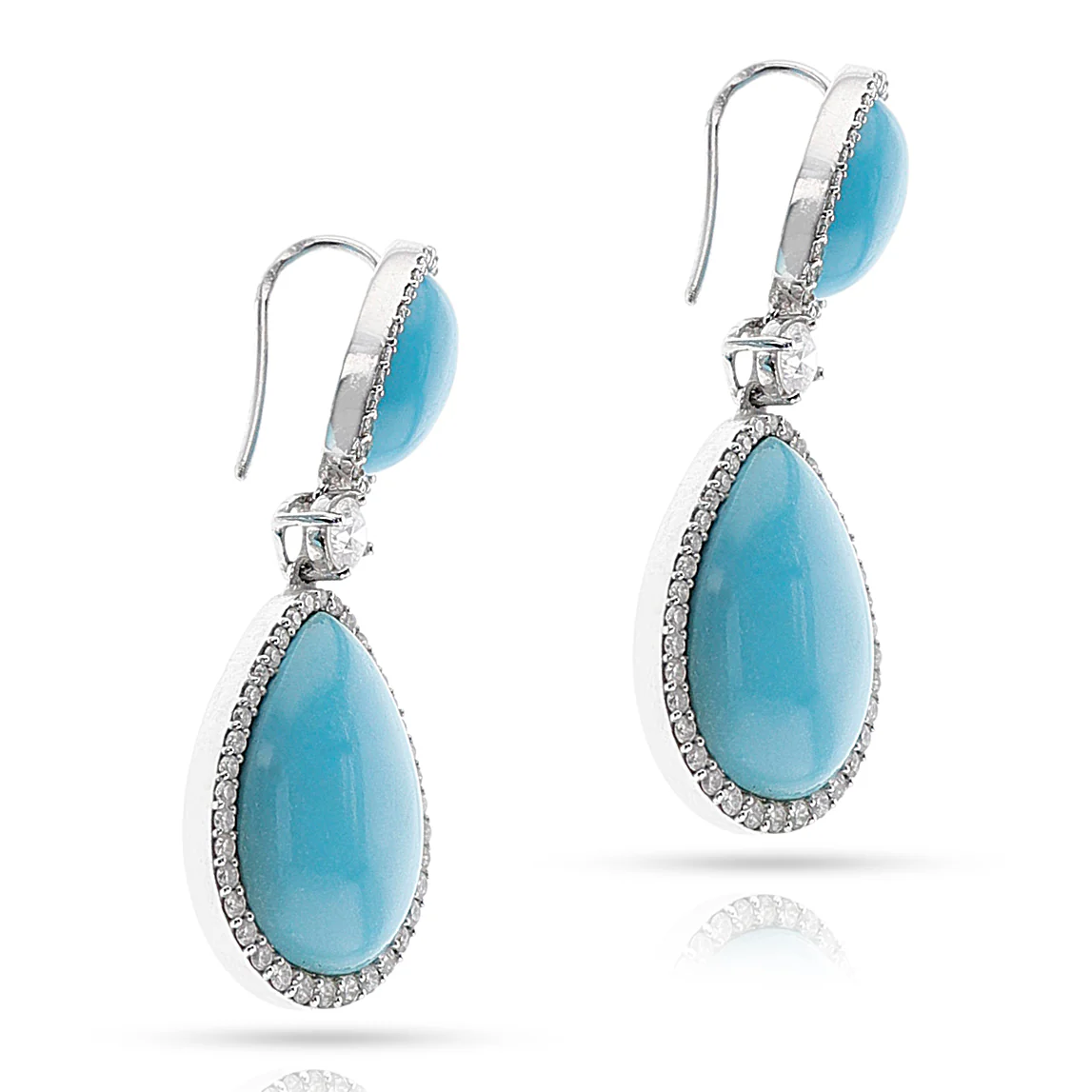 Turquoise Cabochon and Diamond Dangling Earrings, 18k