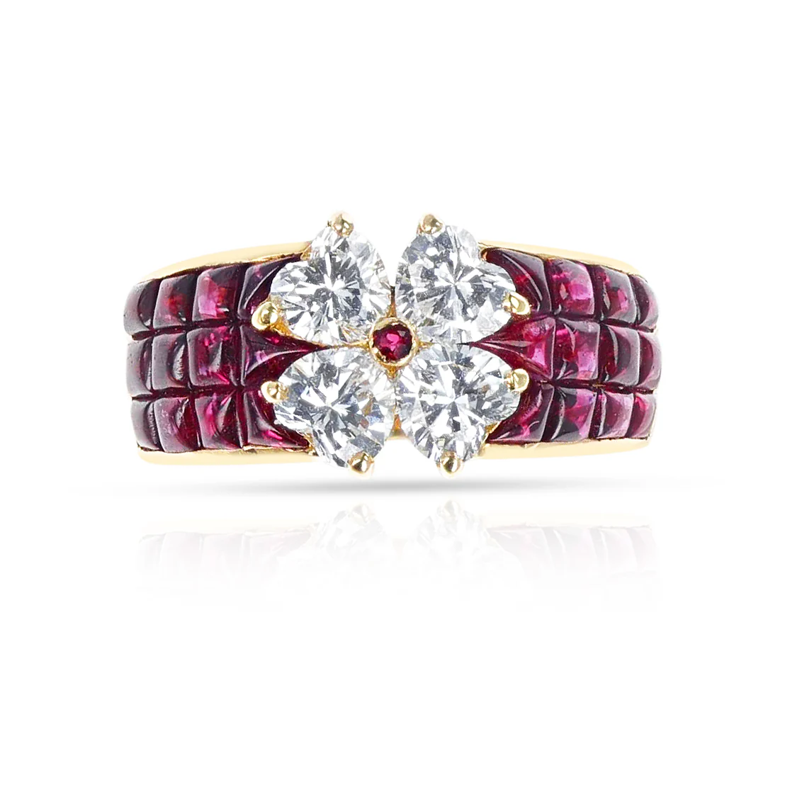 Van Cleef & Arpels Mystery Set Ruby with Heart Shape Diamonds, 18k