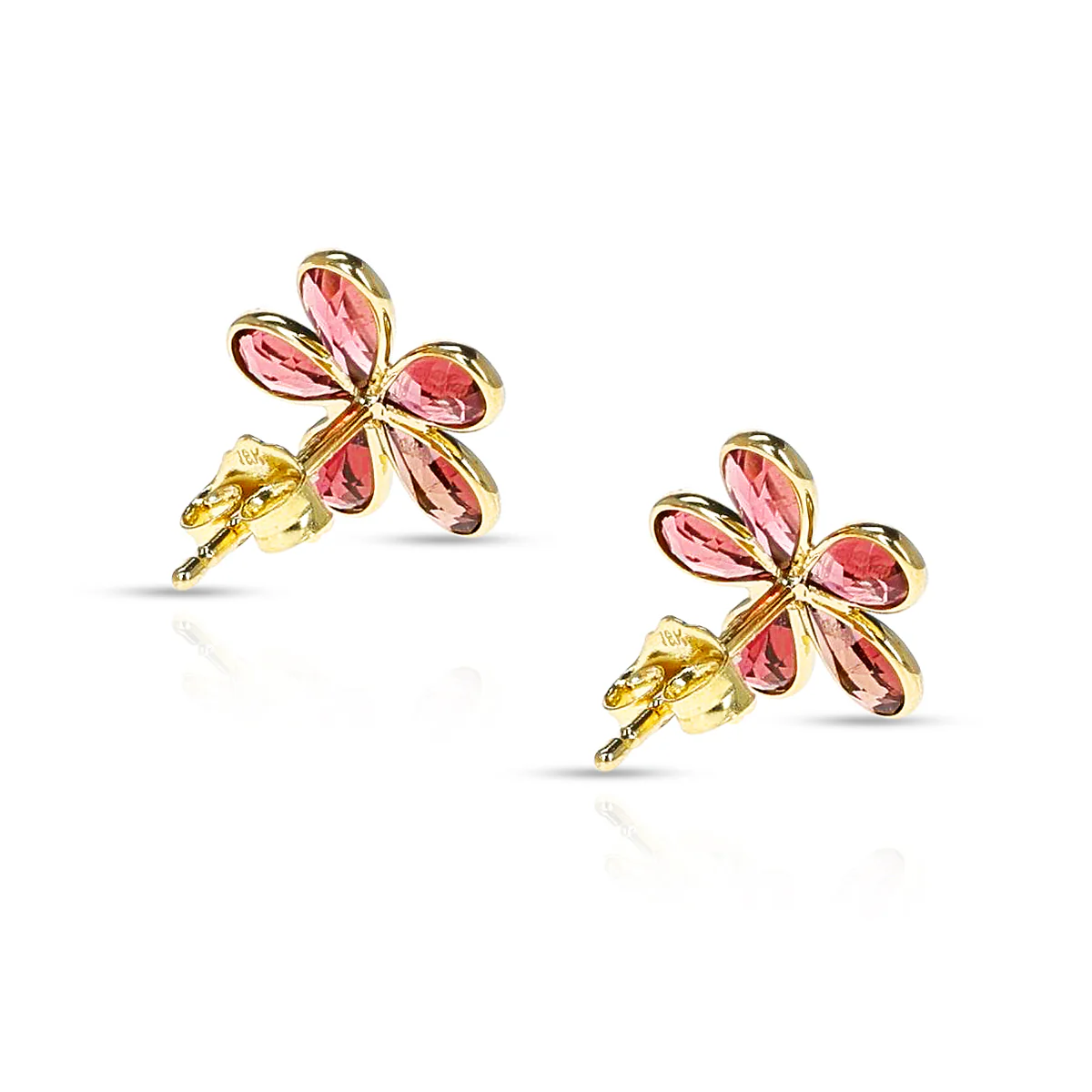 Pink Tourmaline Floral Earrings, 18k Yellow Gold