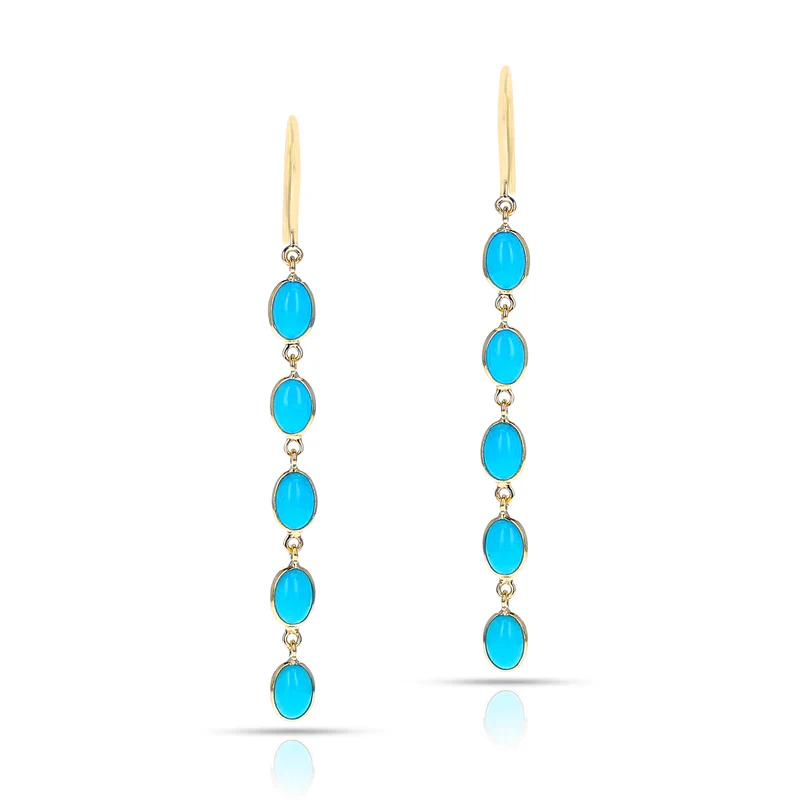 Oval Shape Opal Dangling Earrings made in 18 Karat Yellow Gold