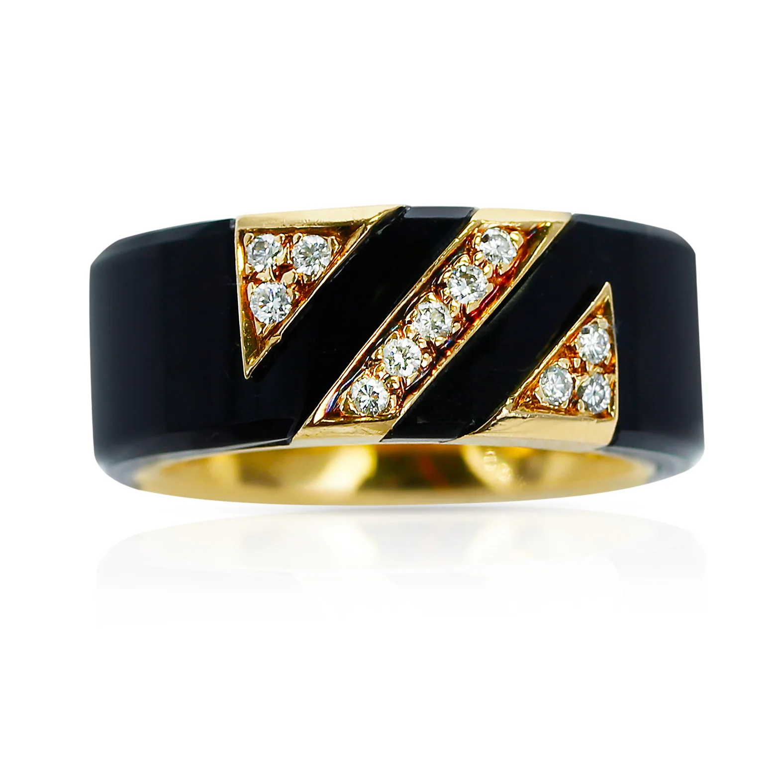 Van Cleef & Arpels Onyx and Diamond Band Ring, 18k Yellow Gold