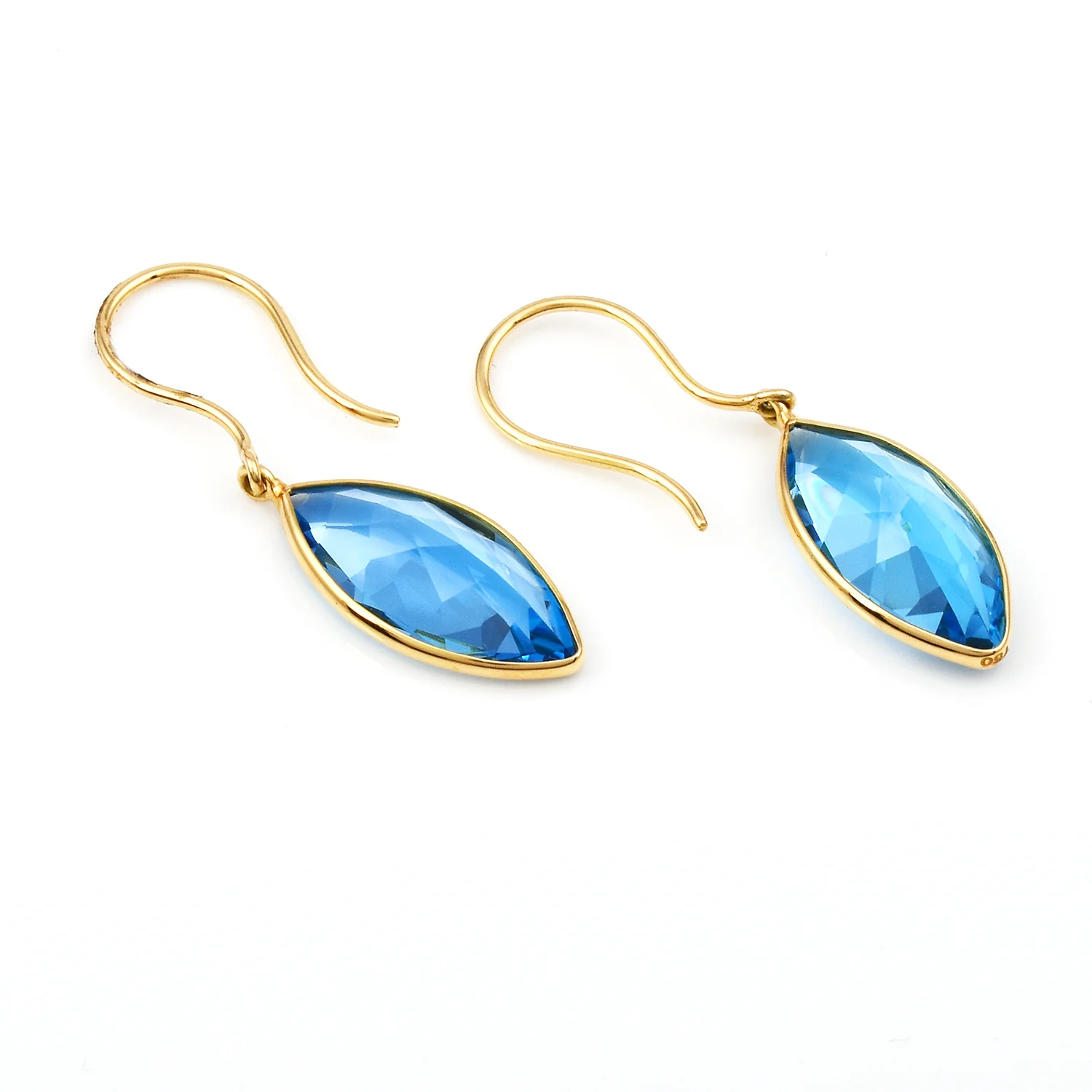 Blue Topaz Marquise Shape Dangling Earrings made in 18 Karat Yellow Gold.