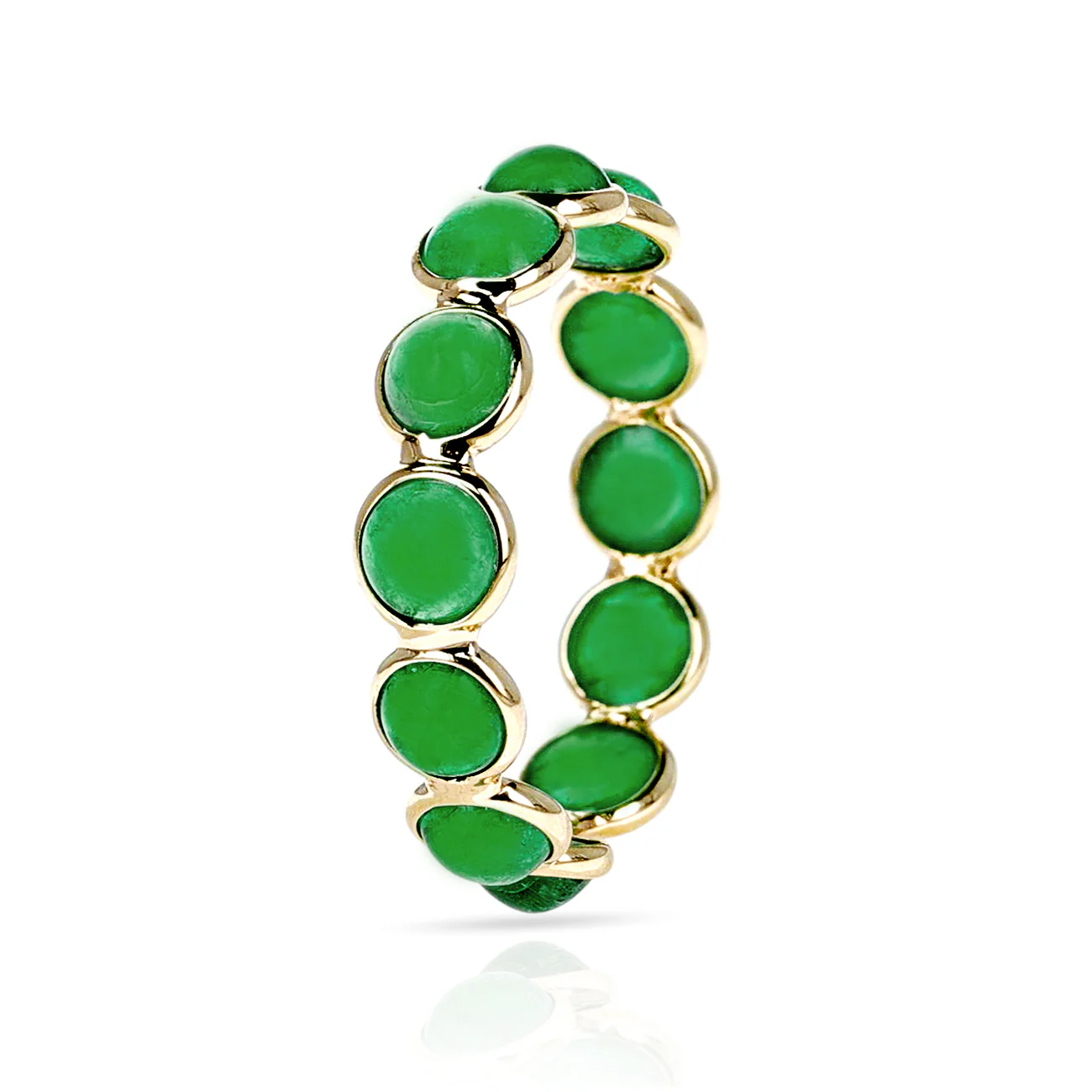 Emerald Cabochon Single Band, Yellow Gold
