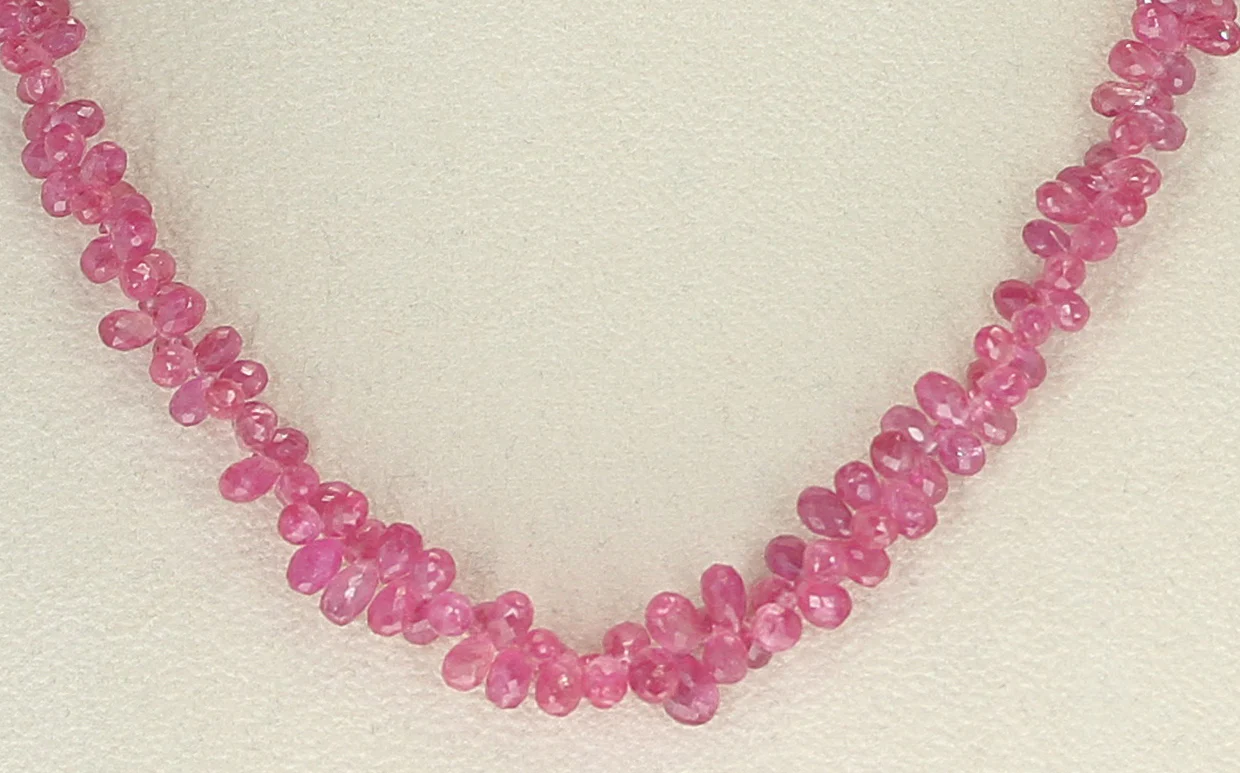 Genuine Pink Sapphire Drop Briolette Beads Necklace