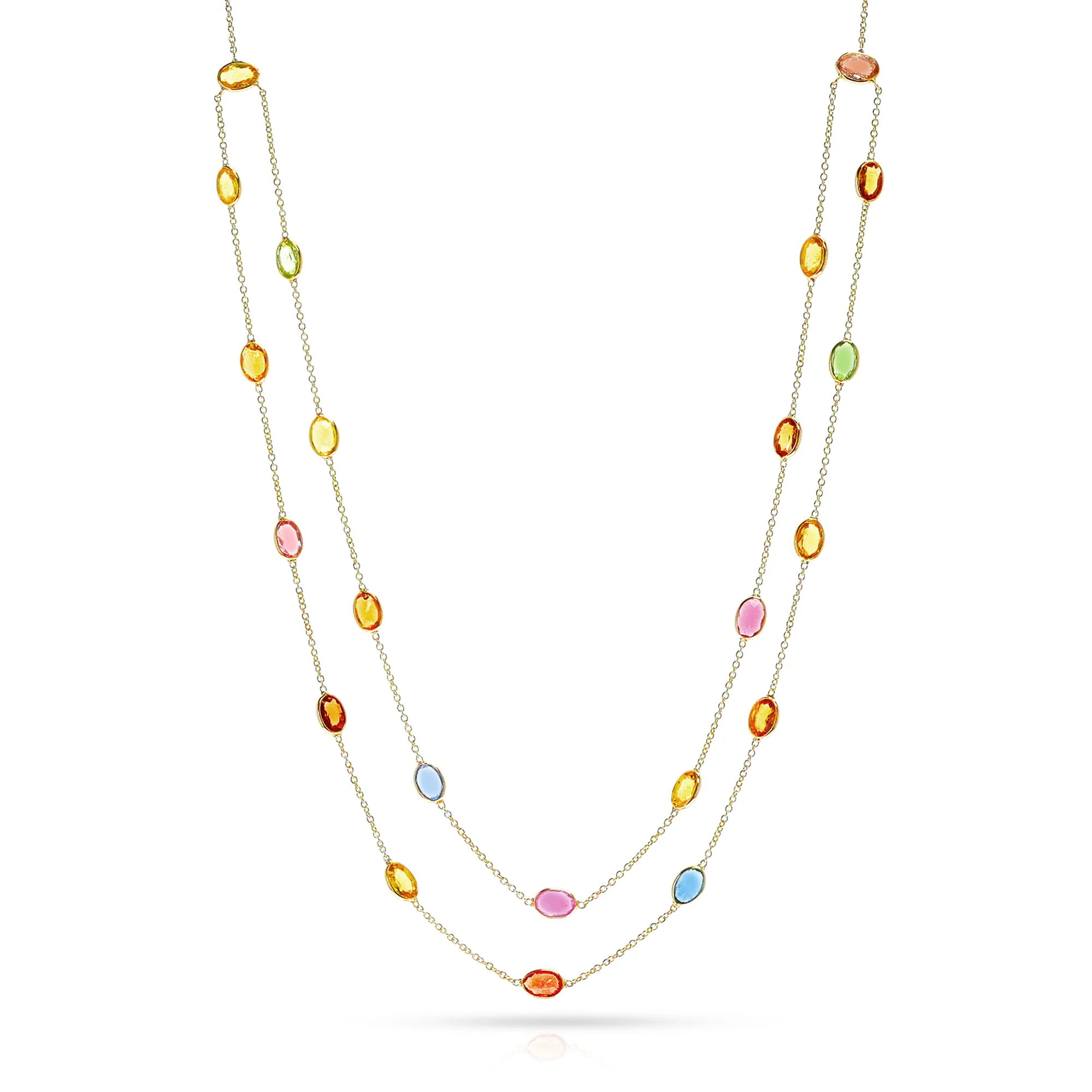 Double Line Oval Multi Sapphire Necklace, 18K