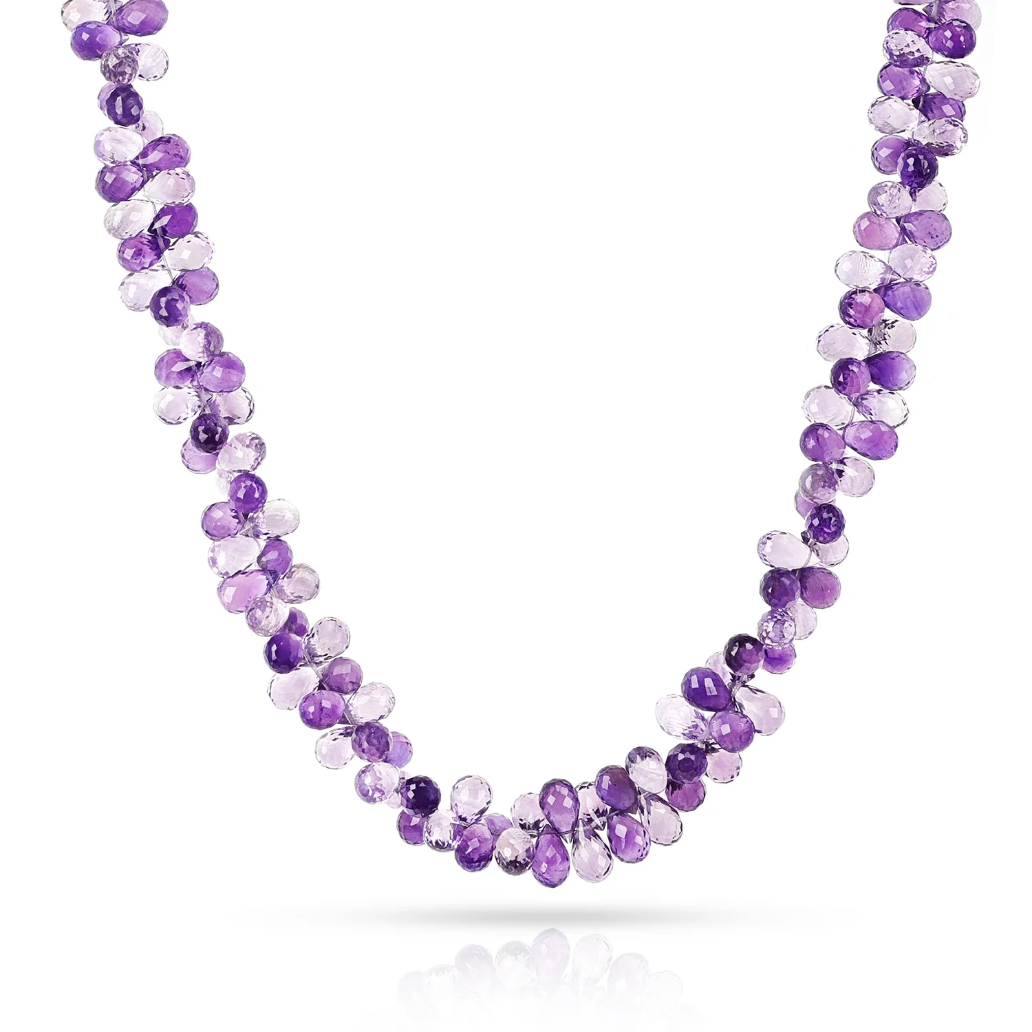 Light and Dark Shaded Amethyst Briolette Beads Necklace, 14k