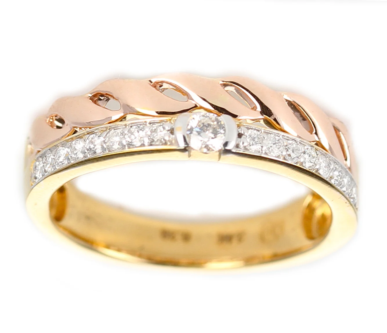 Duo Stack Ring with Fusion Yellow and Rope Rose Gold with Diamonds, 14K