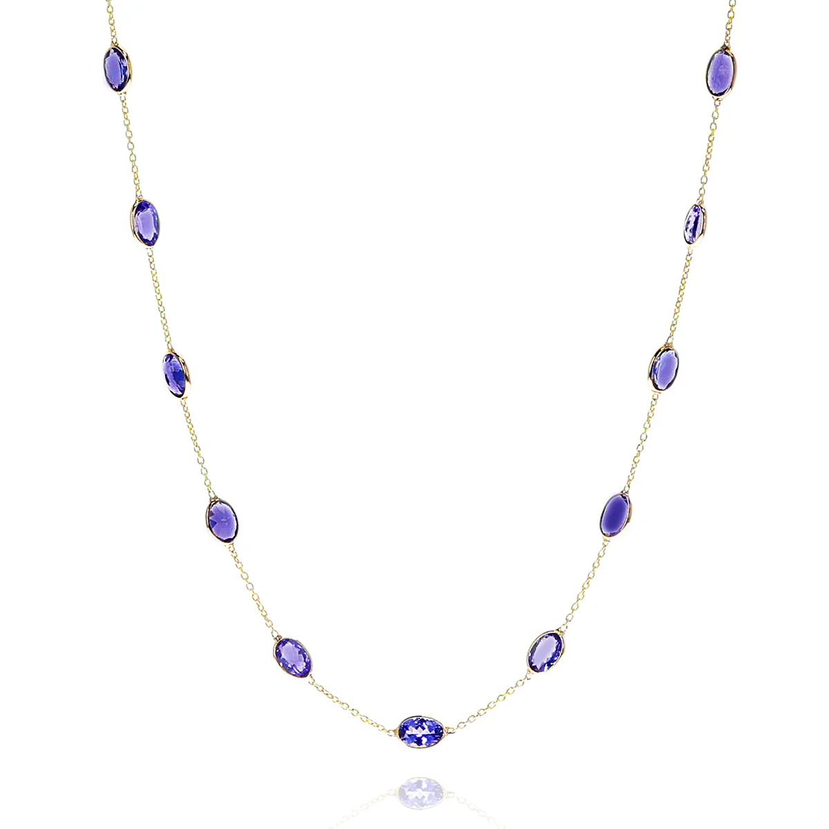 Oval Tanzanite Faceted Necklace, 18k Yellow Gold