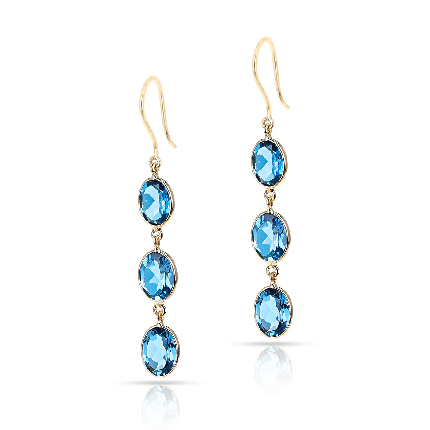 London Blue Topaz Oval Shape Dangling Earrings made in 18 Karat Yellow Gold.